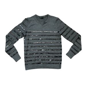 Ann Taylor Gray Striped Sweater Size Medium